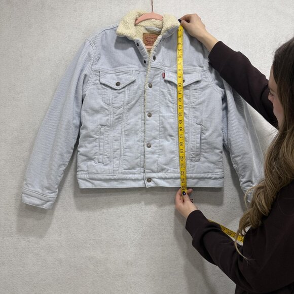 Levis Jacket Womens Large Blue Corduroy Sherpa Trucker Lined Warm Casual Winter - Picture 8 of 12